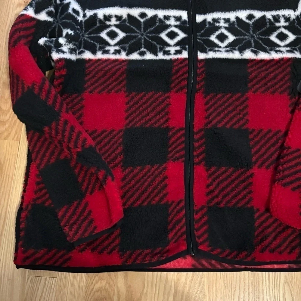 Chaps Buffalo Plaid Fair Isle Knit Sweater Sweatshirt NEW XL or XXL Red Black